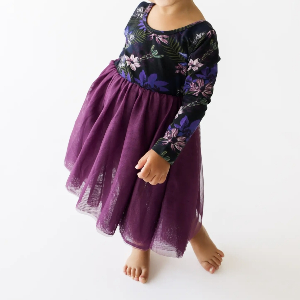 Fall/Winter Girls Long Sleeve Floral Tulle Dress